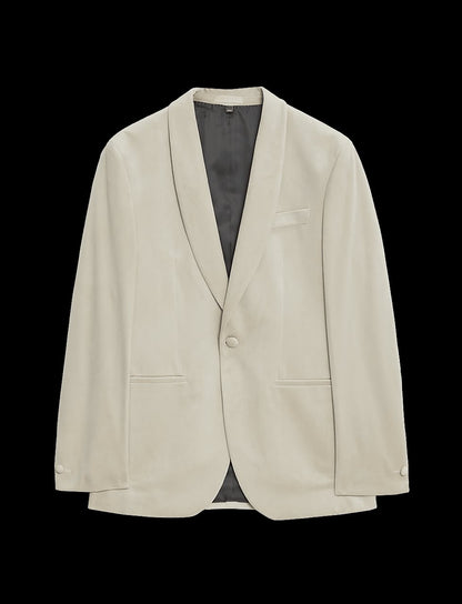 M&S Slim Fit Velvet Jacket- Neutral