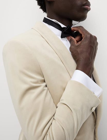 M&S Slim Fit Velvet Jacket- Neutral