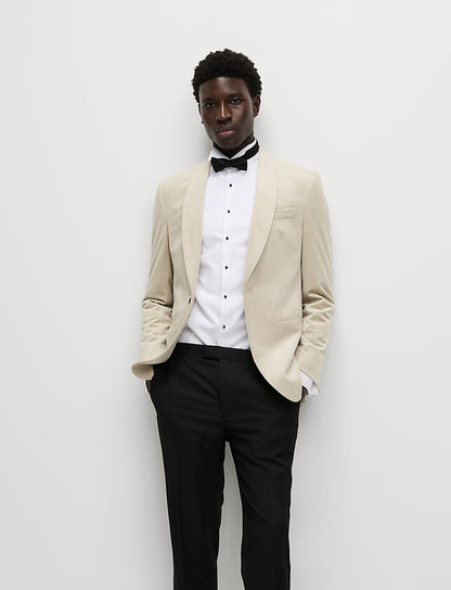 M&S Slim Fit Velvet Jacket- Neutral