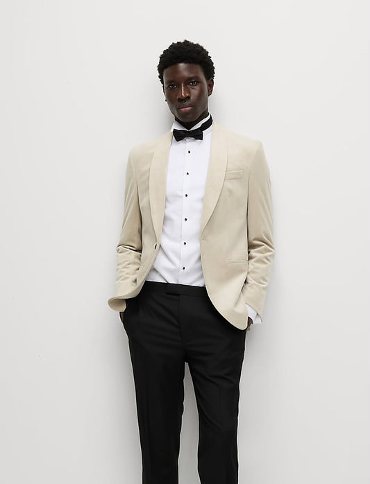M&S Slim Fit Velvet Jacket- Neutral