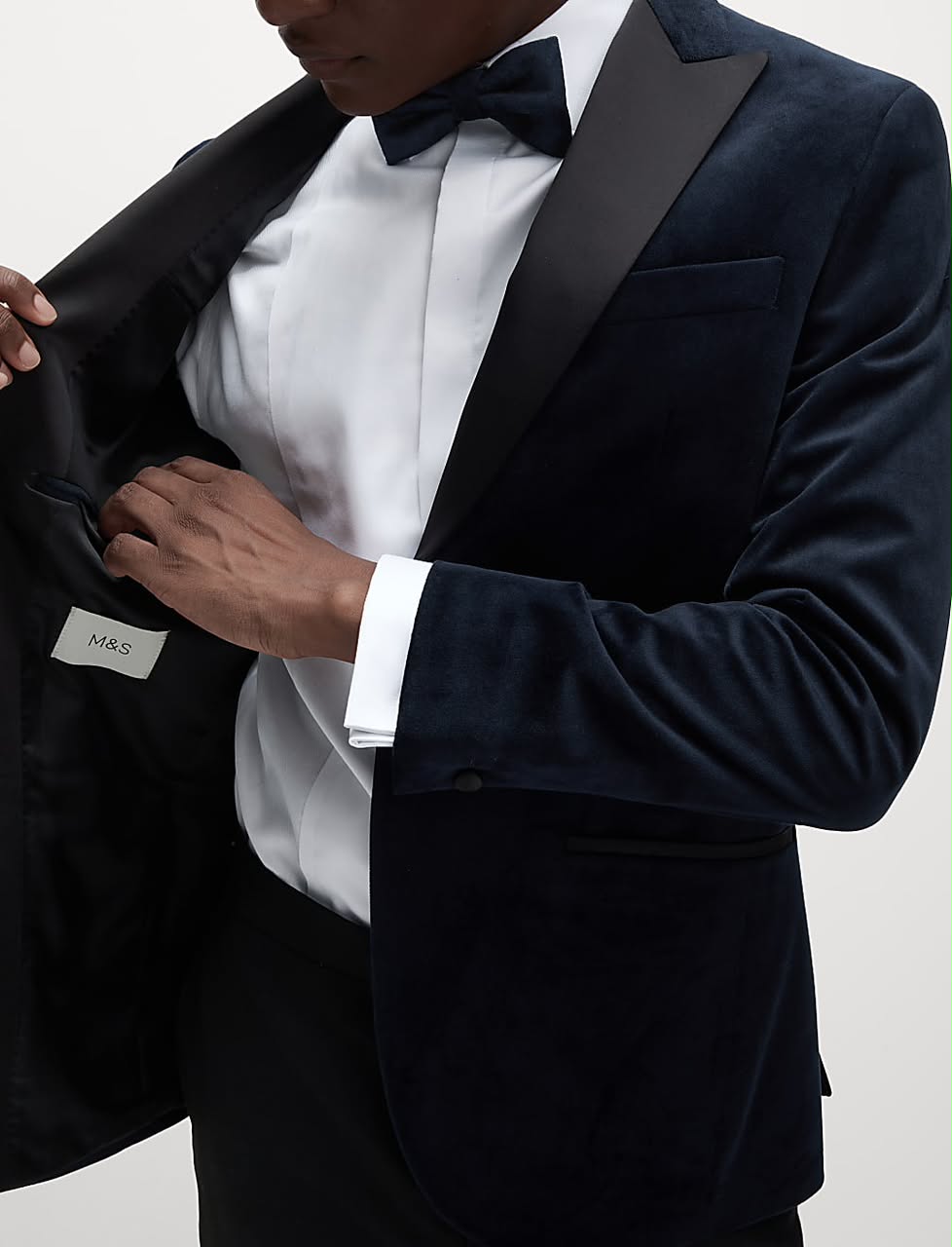 M&S Slim Fit Velvet Tuxedo Jacket- Dark Navy