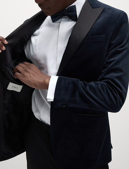 M&S Slim Fit Velvet Tuxedo Jacket- Dark Navy