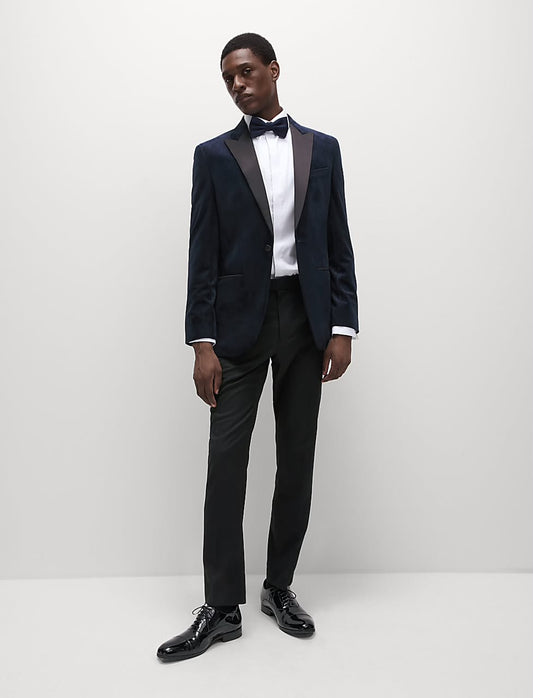 M&S Slim Fit Velvet Tuxedo Jacket- Dark Navy