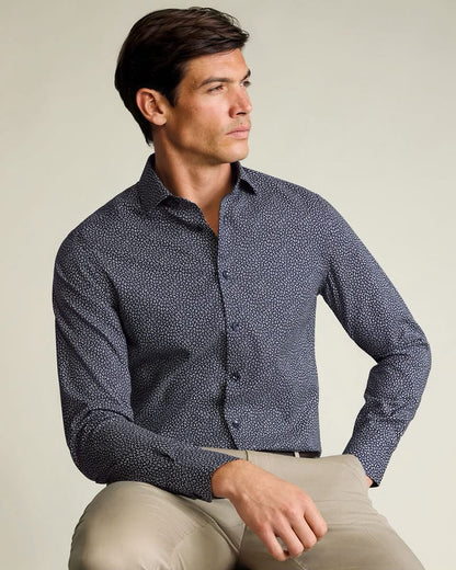 Semi Cutaway Collar Non-Iron Stretch Print Slim Fit Shirt – Navy