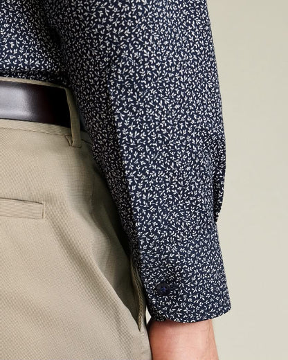 Semi Cutaway Collar Non-Iron Stretch Print Slim Fit Shirt – Navy