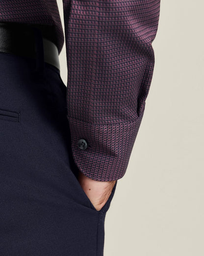 Semi Cutaway Collar Non-Iron Stretch Texture Classic Fit Shirt – Burgundy