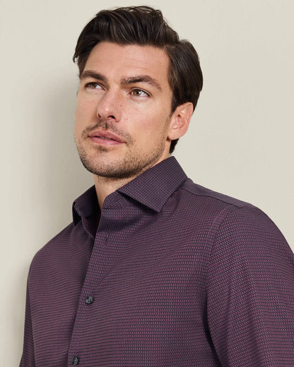 Semi Cutaway Collar Non-Iron Stretch Texture Classic Fit Shirt – Burgundy