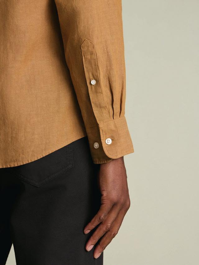Pure Linen Classic Fit Long Sleeve Shirt - Gold
