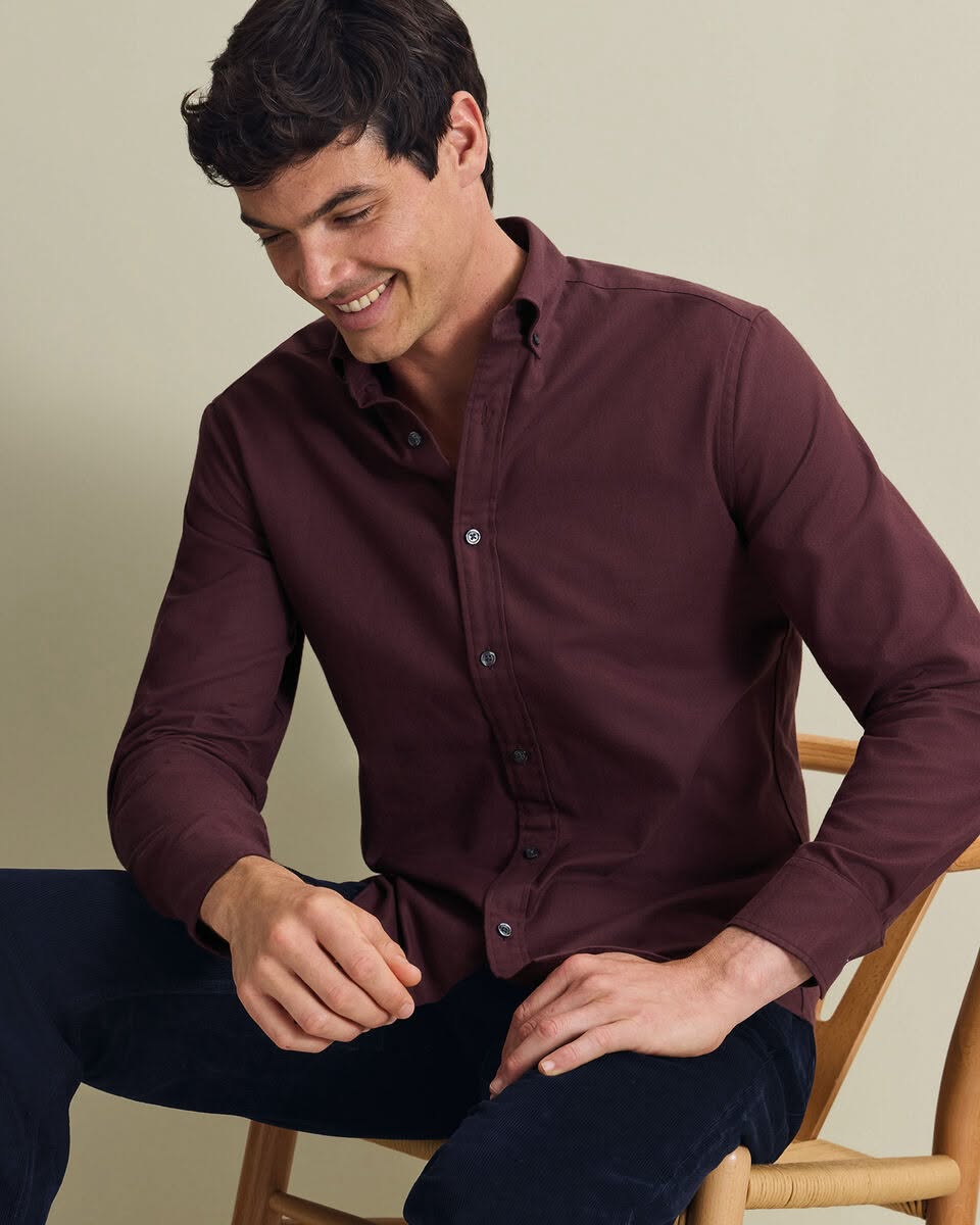 Brushed Flannel Slim Fit Shirt - Burgundy