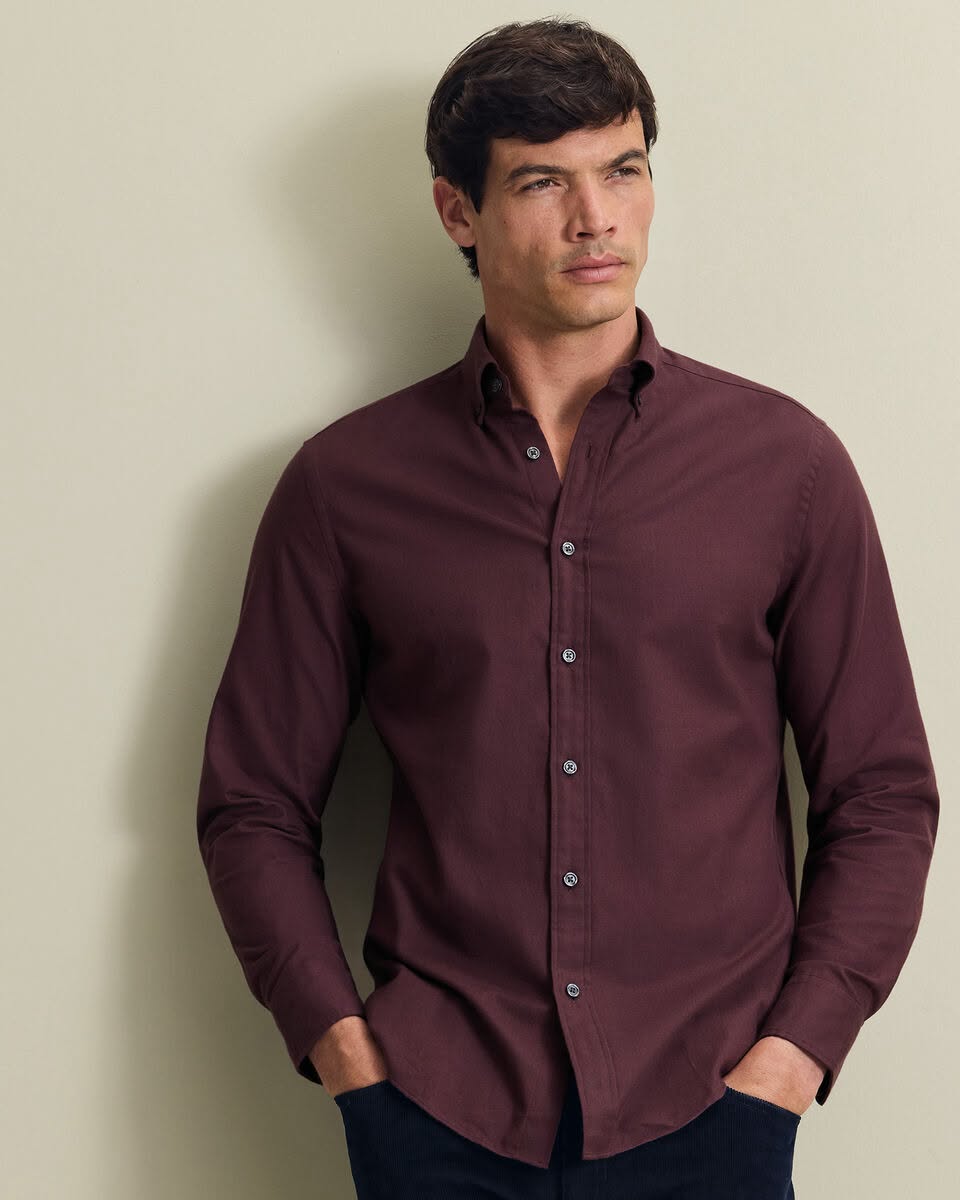 Brushed Flannel Slim Fit Shirt - Burgundy