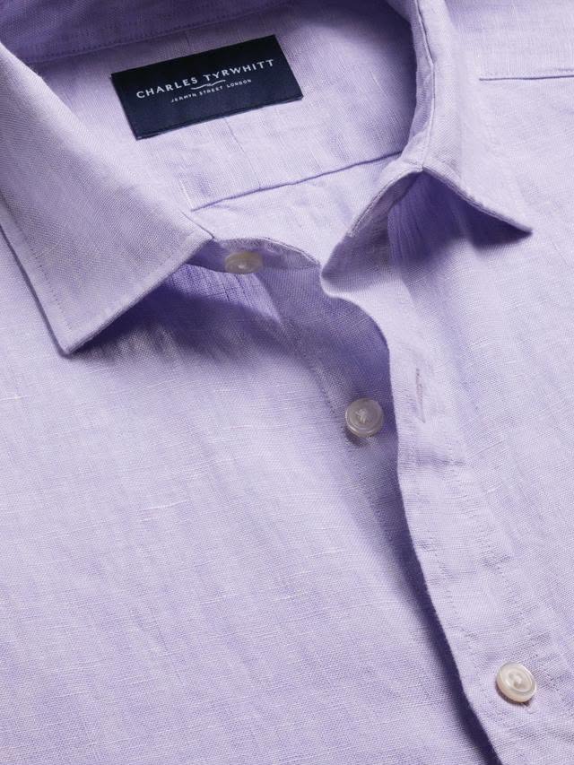 Pure Linen Slim Fit Short Sleeve Shirt Lilac