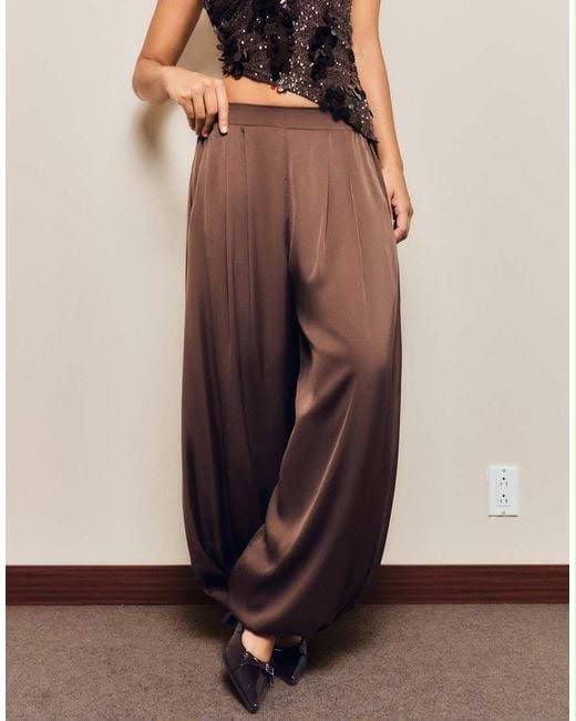 Bershka Brown Sateen Sarouel Trouser