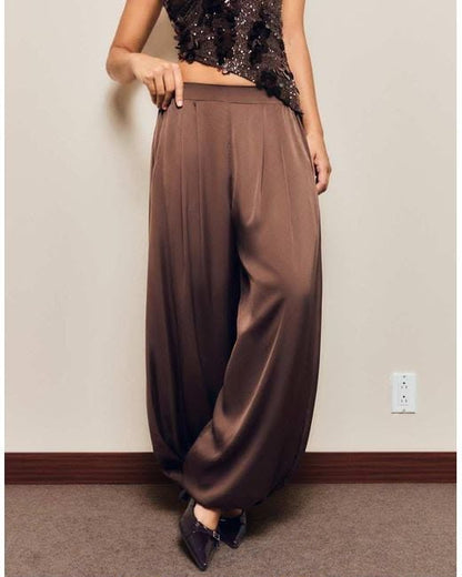 Bershka Brown Sateen Sarouel Trouser