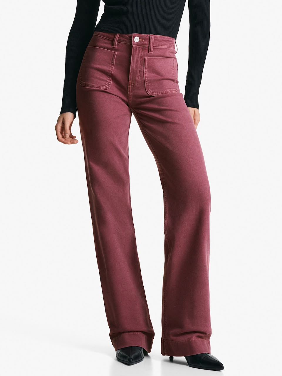 Bershka Wide Leg Jeans in Bordeaux