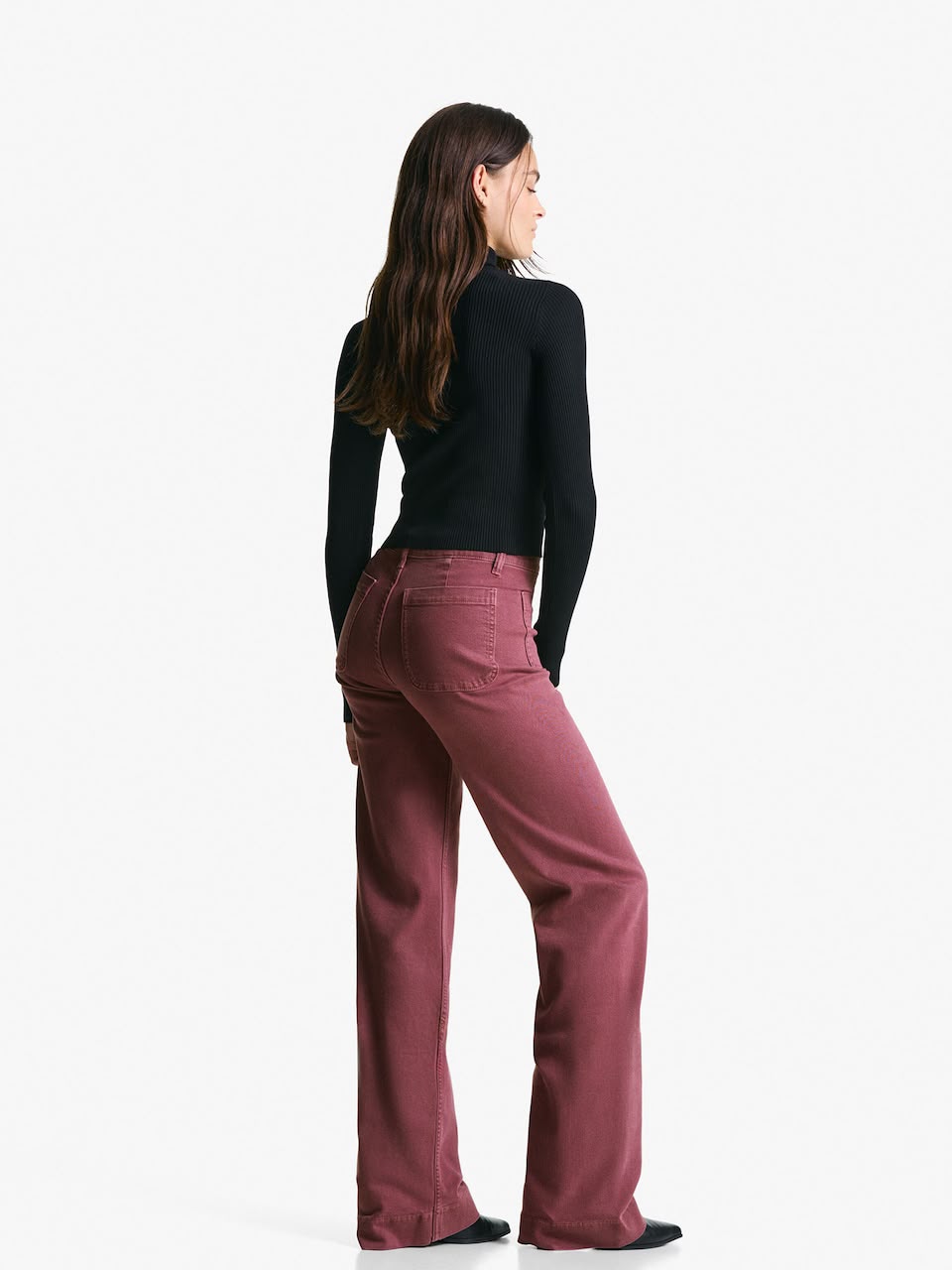 Bershka Wide Leg Jeans in Bordeaux