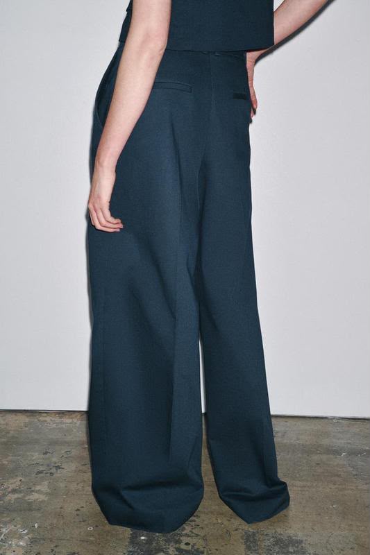Zw Women's Dark Blue Trousers with Snaps