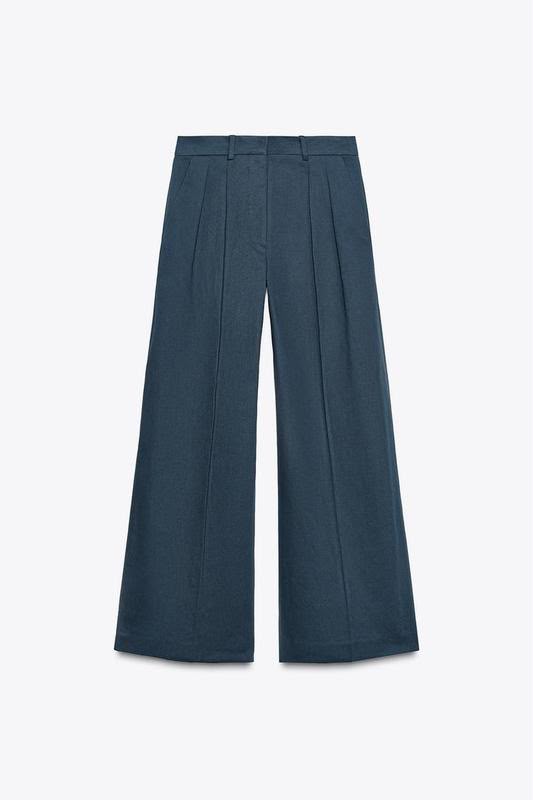 Zw Women's Dark Blue Trousers with Snaps
