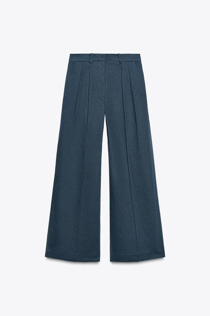 Zw Women's Dark Blue Trousers with Snaps