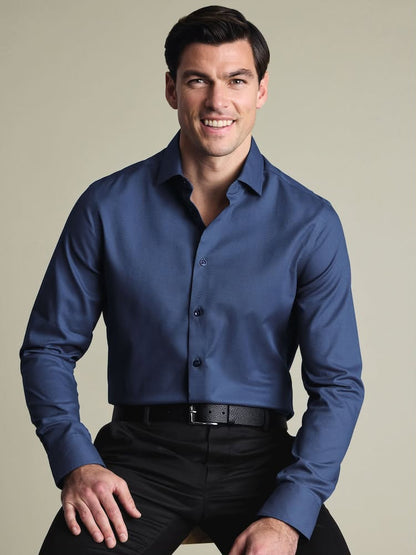 Non-Iron Stretch Texture Shirt - Royal Blue