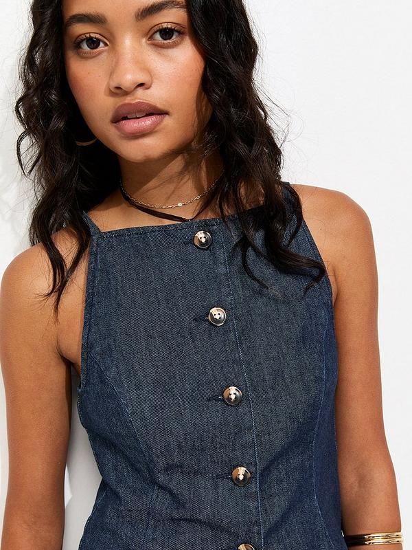 Indigo Wash Square Neck Waistcoat Blue