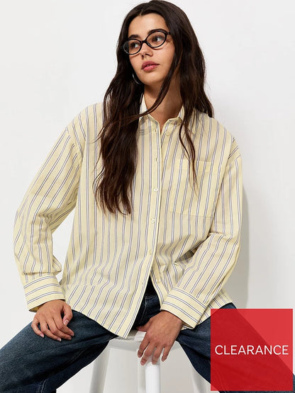 Cotton Striped Oversized Shirt - Yellow