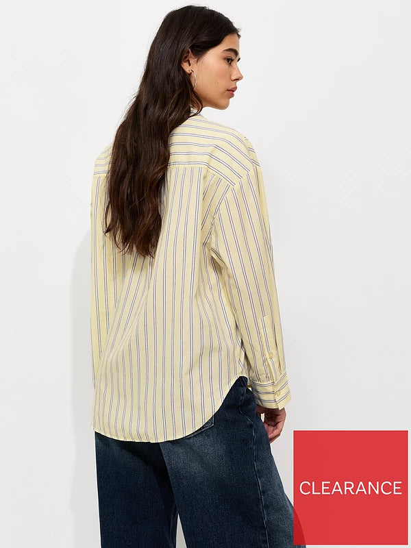 Cotton Striped Oversized Shirt - Yellow