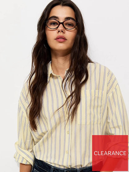 Cotton Striped Oversized Shirt - Yellow