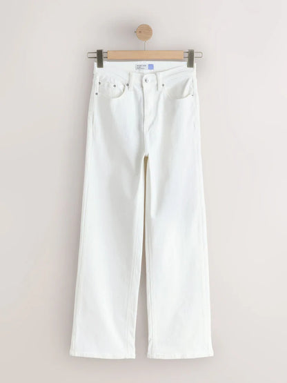 Ecru Mid Rise Stretch Wide Leg Jeans