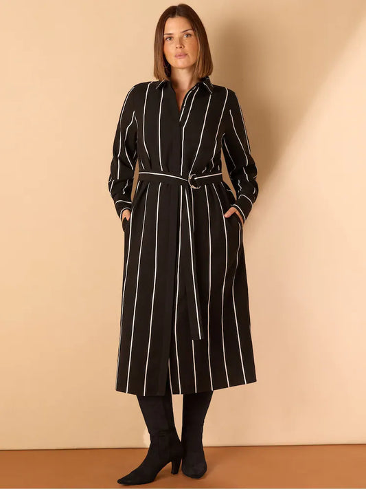 Black Stripe Printed Shirt Dress