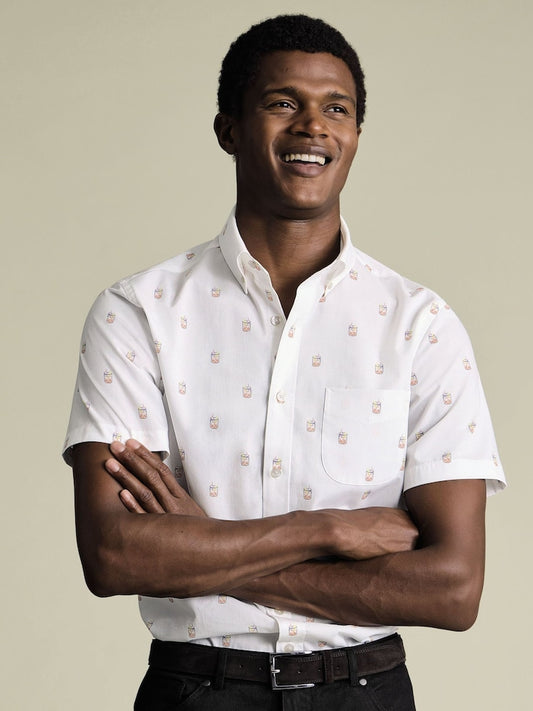 White Multi Non Iron Stretch Cocktail Print Slim Fit Shirt