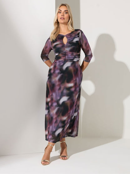 Your Curve Purple Blur Keyhole Mesh Dress