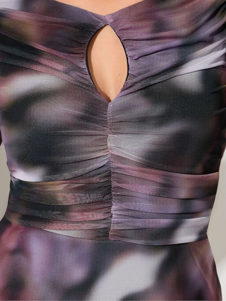 Your Curve Purple Blur Keyhole Mesh Dress