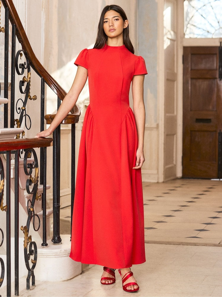 Red Mariam Cap Sleeve Maxi Dress