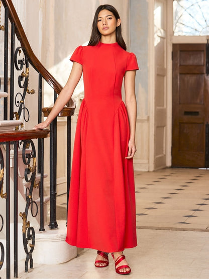 Red Mariam Cap Sleeve Maxi Dress