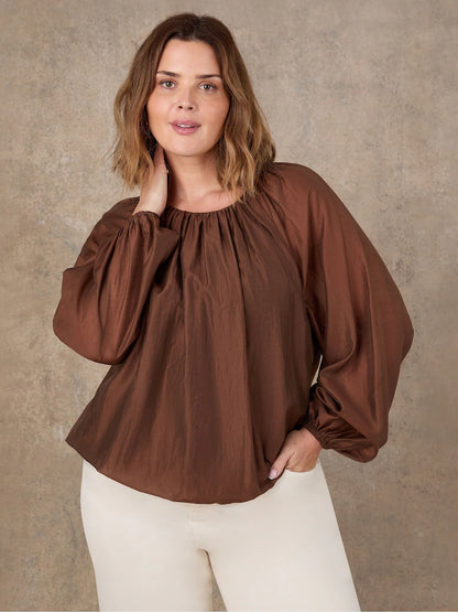 Live Unlimited Brown Blouson Sleeve Boho Blouse