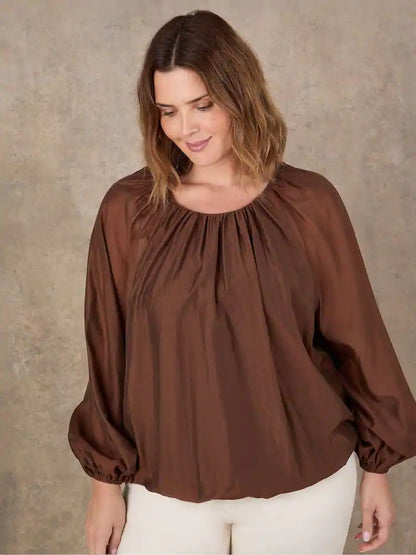 Live Unlimited Brown Blouson Sleeve Boho Blouse