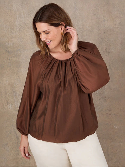Live Unlimited Brown Blouson Sleeve Boho Blouse
