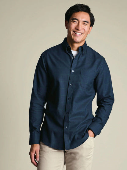 Button Down Non-Iron Blue Check SlimFit Twill Shirt- Navy