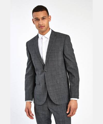 Grey Slim Fit Check Suit Jacket