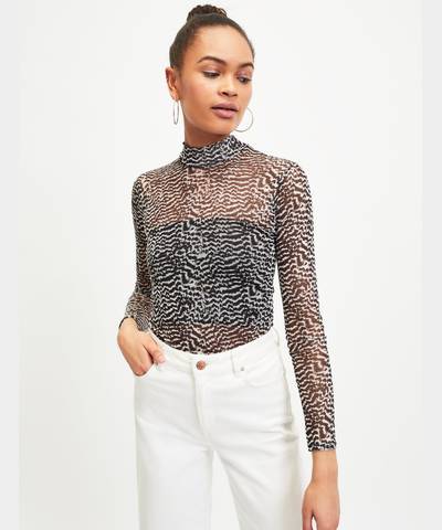 Black Funnel Neck Mesh Top