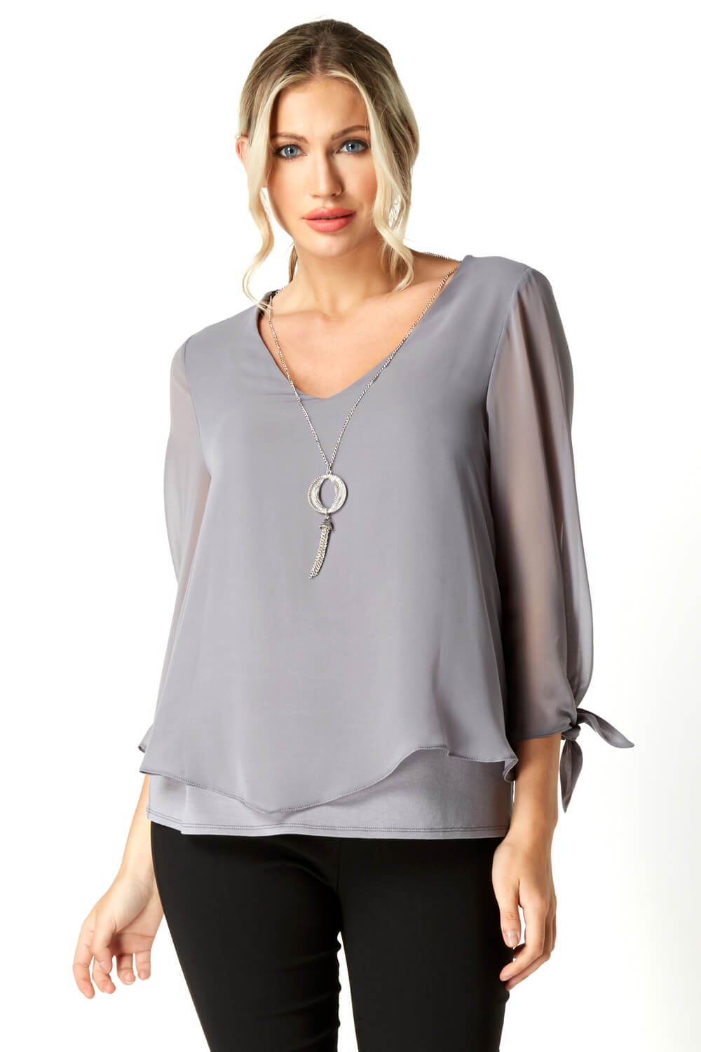Grey Tie Cuff Top