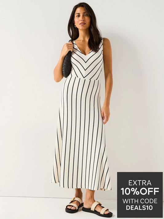 V by Very Textured Stripe Midaxi Dress - Cream/Black