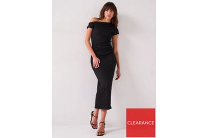 Textured Ruched Midaxi Dress Black
