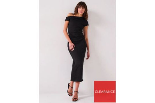 Textured Ruched Midaxi Dress Black