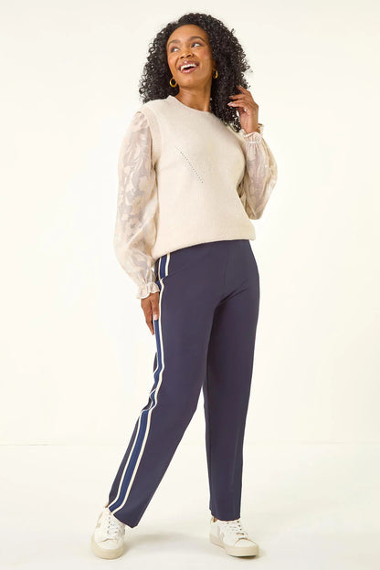 Navy Petite Side Stripe Ponte Trouser