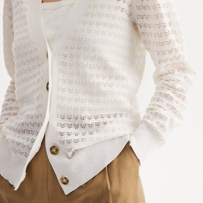 V-Neck Cardigan In Pointelle Knit Majority Linen