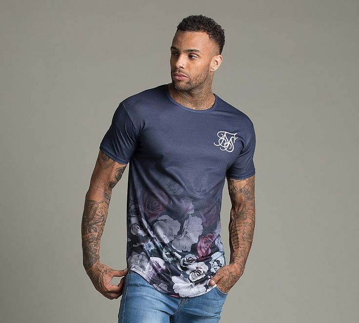 Navy Floral Curve Hem T-Shirt