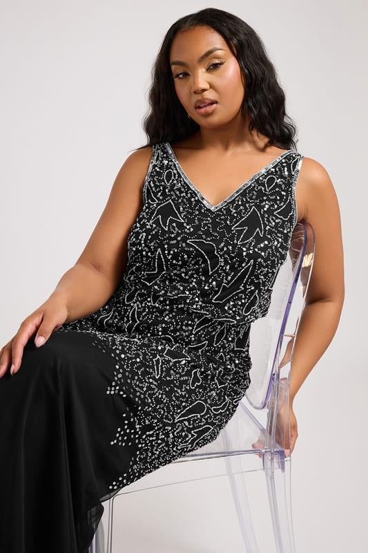 LUXE Curve Black Sequin Embellished Maxi Dress