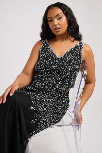 LUXE Curve Black Sequin Embellished Maxi Dress