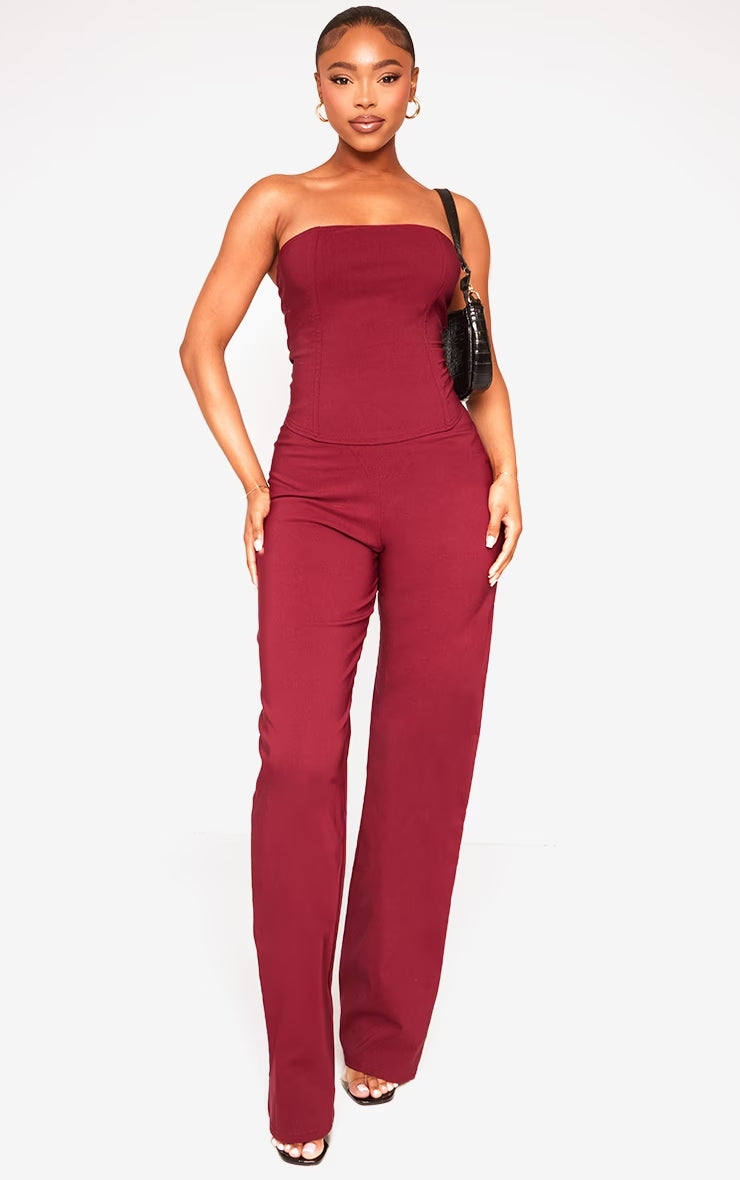 Cherry Red Stretch Woven Low Rise Cargo Trousers